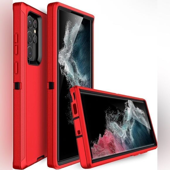 Red Shockproof Phone Case For Galaxy S22 Ultra Heavy Duty Rugged Bumper Case NWT - Picture 2 of 7